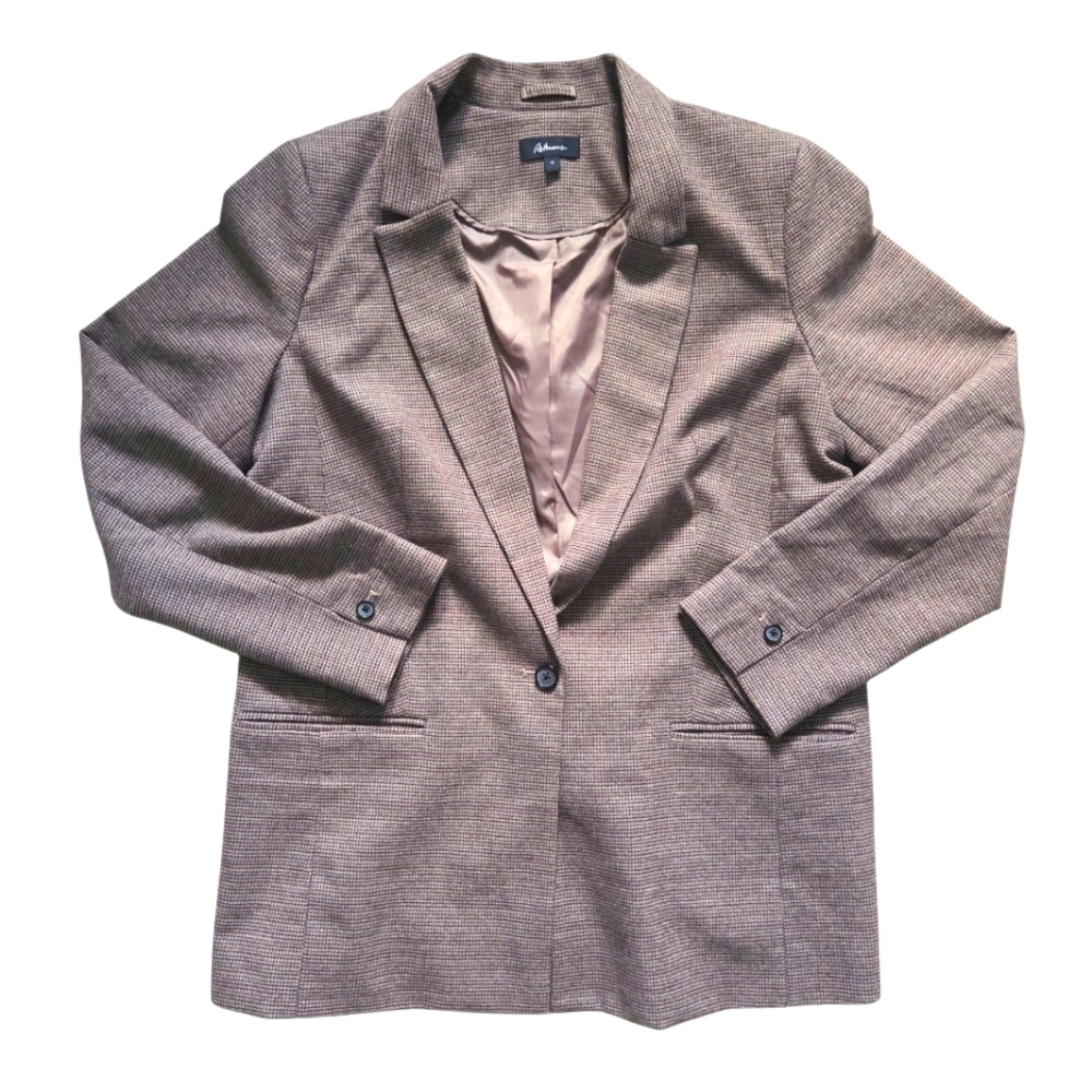 Reitmans Brown Cream Boyfriend Blazer 12 Houndstooth Office Fall Suit Jacket